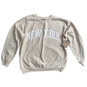 NWT Stitch Fix Bixby Nomad Tan Cropped New York Crew Neck Sweatshirt Sz L